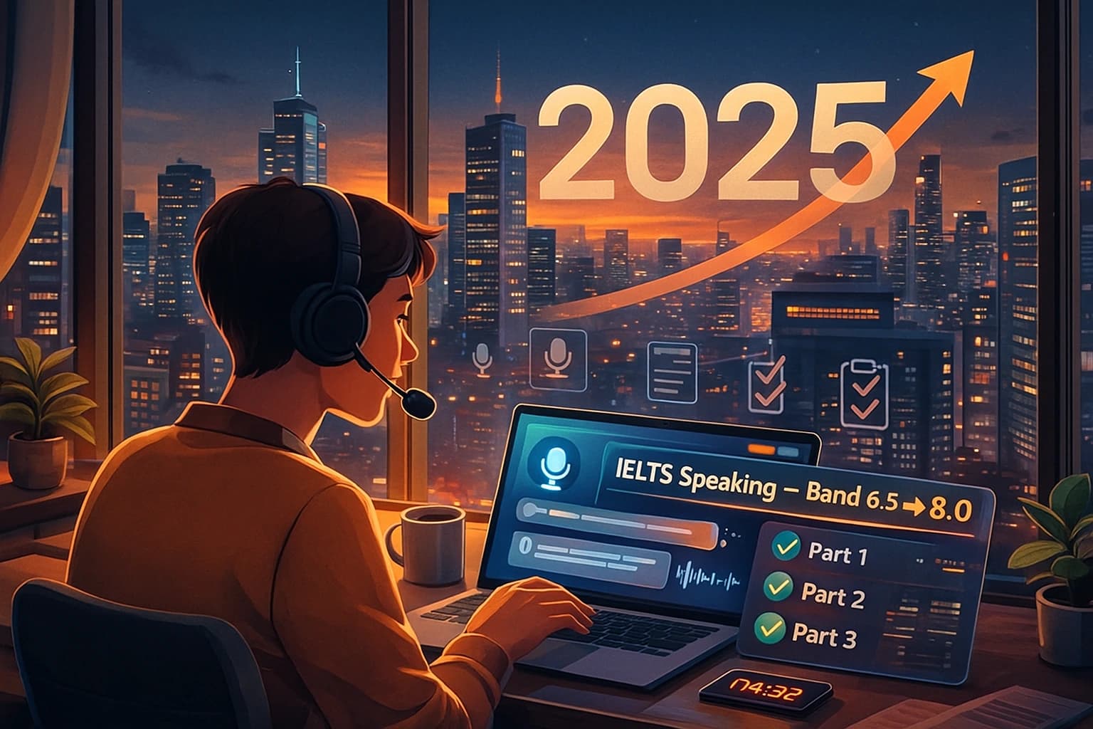 IELTS Speaking practice with AI – student practicing with an AI speaking partner